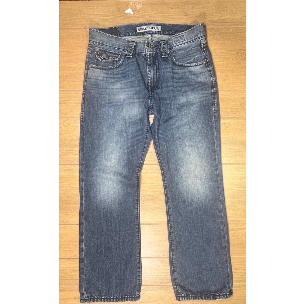 Express Jeans Kingston Classic Fit Boot Cut Medium‎ Wash Blue Denim Mens 33x30